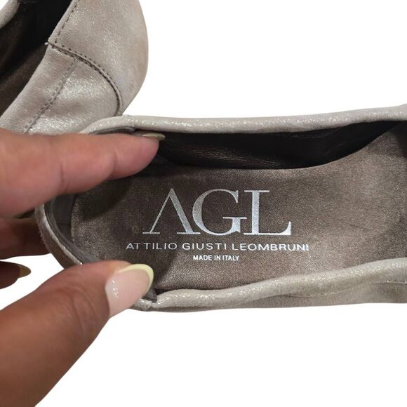 AGL Attilio Giusti Leombruni Ballets Flats Women's 8.5 Silver Snake Skin Cap Toe - Picture 4 of 9